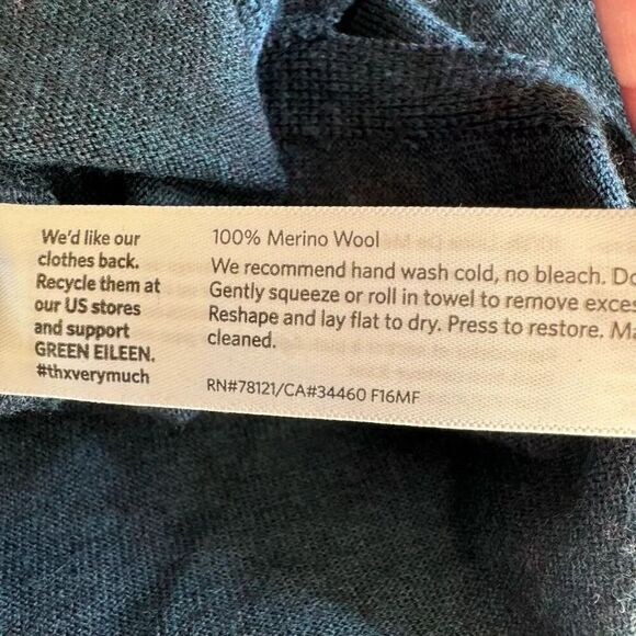 Eileen Fisher Crewneck Navy Green Blue Merino Wool Sweater  SZ SP #2292 - Picture 11 of 13